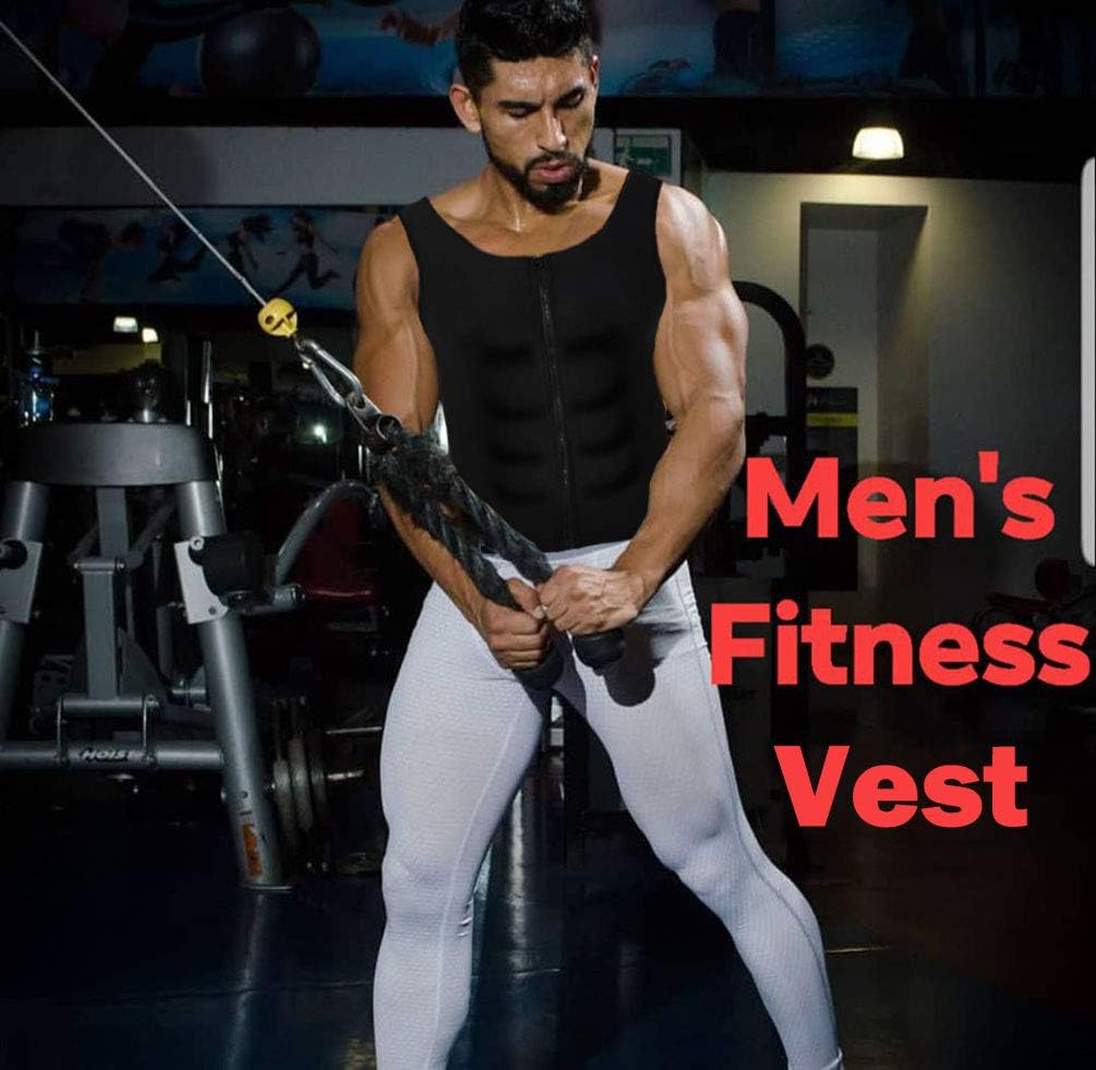 HOMETA Men Waist Trainer Sauna Vest Sweat Body Shaper Slimming Polymer Weight Loss Zipper Tank Top Premium Workout Shirt: Clothing