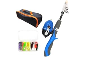 Menolana Child Fishing Rod Complete Set with Lures Traveling Kid Fishing Pole Portable Telescopic Fishing Rod and Reel Combo 