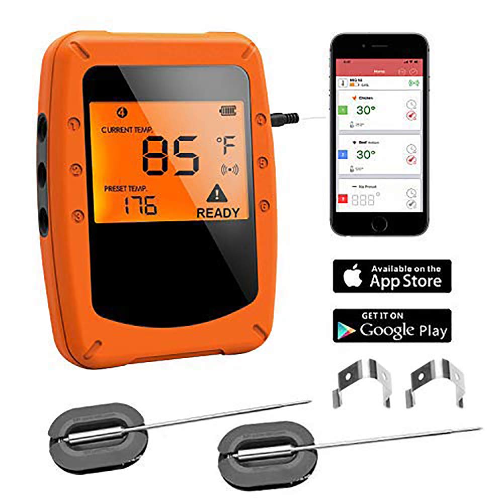 BBQ Thermometer, Digital Meat Thermometer Bluetooth, with 2 Waterproof Probes for Food Cooking Oven Smoker Grilling, Instant Read (thermometer+probes2)