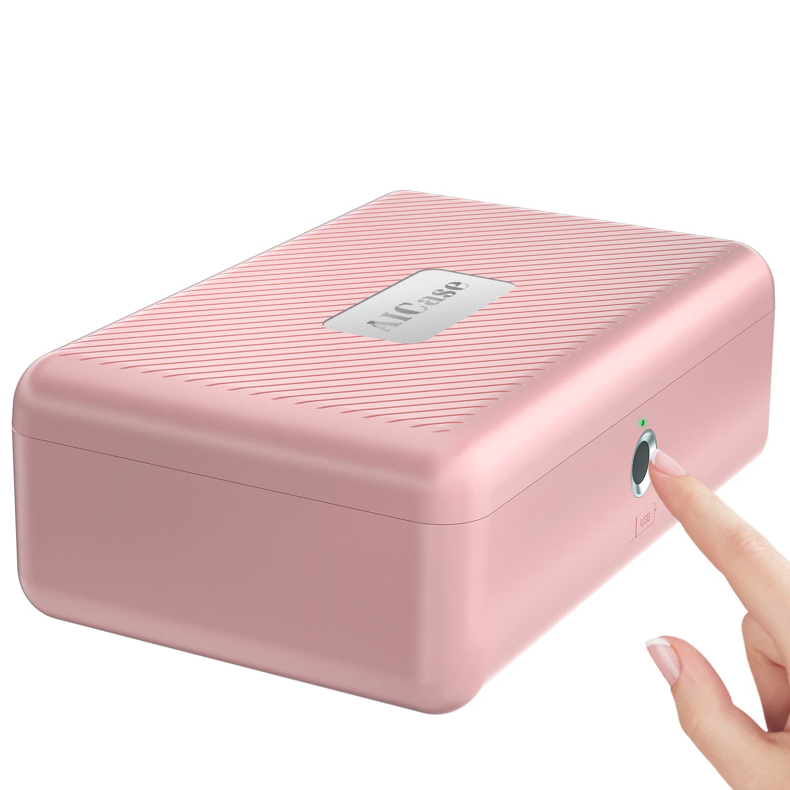 Biometric Fingerprint Storage Box, Portable Jewelry Cash Safe Storage Box, Rechargeable Lock Box for Car Home Office Travel (Pink)