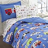 Wildkin 5 Piece Twin Bed-in-A-Bag, 100% Microfiber Bedding Set, Includes Comforter, Flat Sheet, Fitted Sheet, Pillowcase, and Embroidered Sham, Olive Kids Design – Heroes