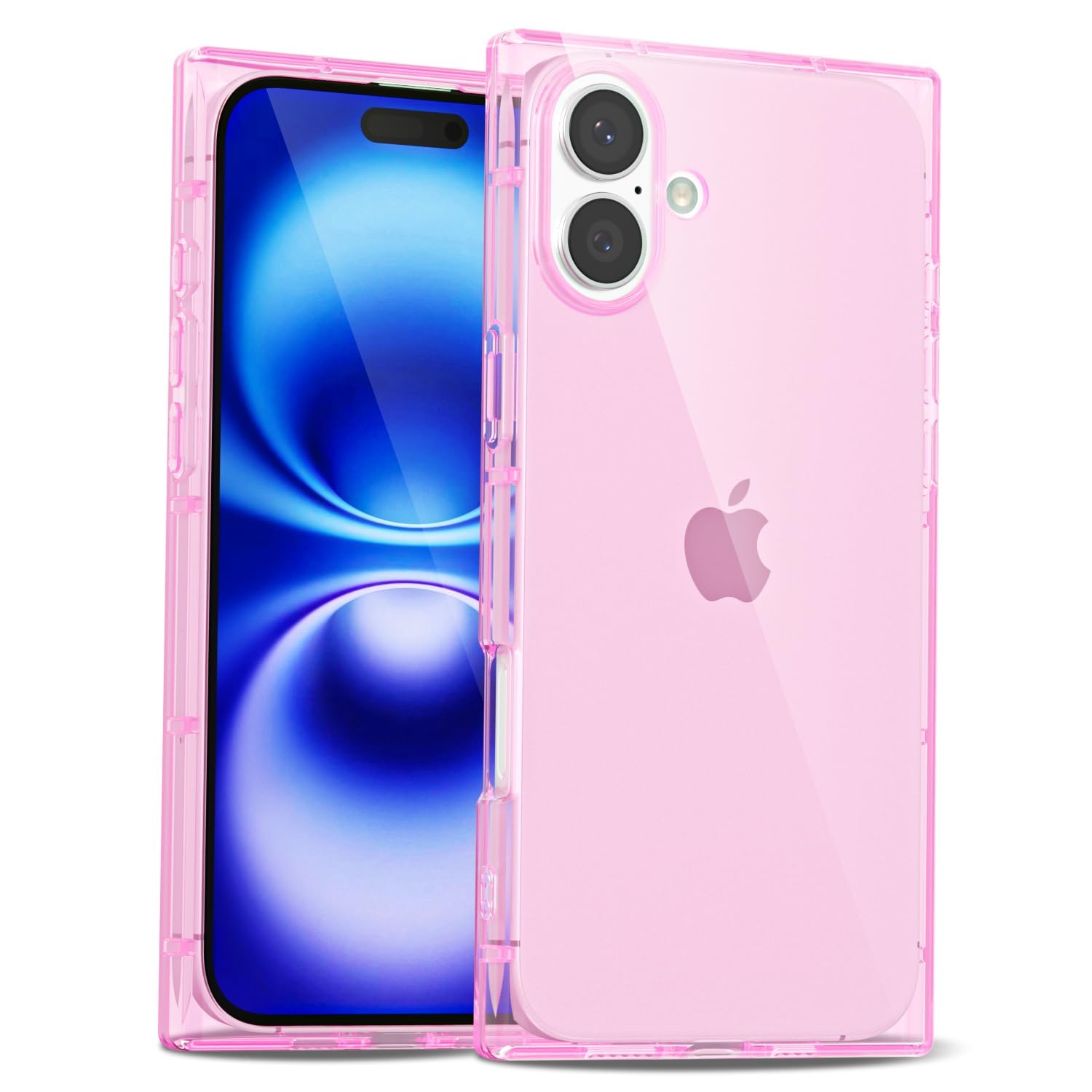 LoeoeL for iPhone 16 Clear Case Rectangle Edge, Slim Thin Transparent Girly Y2k Cute Designer Phone Case for Women, Trendy Aesthetic Design Soft TPU Silicone Rubber Cover, Light Pink