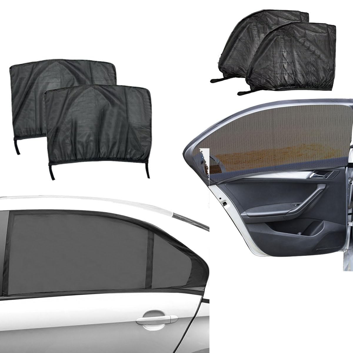Photo 1 of **STYLE MAY SLIGHTLY DIFFER*** GAOLAOSY Car Front & Rear Window Sun Shades, Stretchy Breathable Mesh Side Windshield Sun Shades, UV Protection & Heat Block Window Screen Cover, Auto Camping Accessories for SUV, Truck (4PCS)