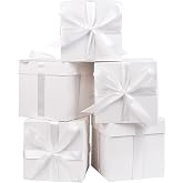 Jaywayang 5 Pack White Gift Boxes with Lids, Ribbons and Tissue Papers Square Gift Boxes - 7.1 Inch - Birthday, Wedding, Presents Wrapping, Mother's Day, Valentine's Day Decoration Party Favor Boxes.