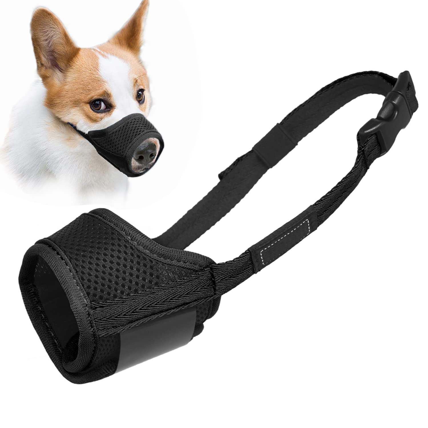 Photo 1 of LUCKYPAW Dog Muzzle Anti Biting Barking and Chewing with Comfortable Mesh Soft Fabric and Adjustable Strap, Suitable for Small, Medium and Large Dogs(Black,S)