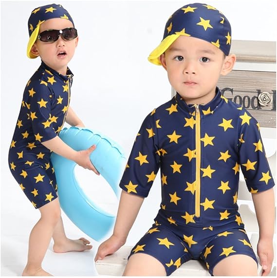 Amazon Co Jp Haocoo 超可愛い韓国子供服 男の子 男児 水着 キッズ水着 星柄 ロンパース水着 帽子付き Xl 105 115cm 服 ファッション小物