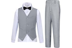 DOISPON Boys Suits Slim Fit 4 Piece Formal Dresswear Suit for Kids Tuxedo Wedding Set Toddler Boy Dress with Vest Shirt Pants and Tie