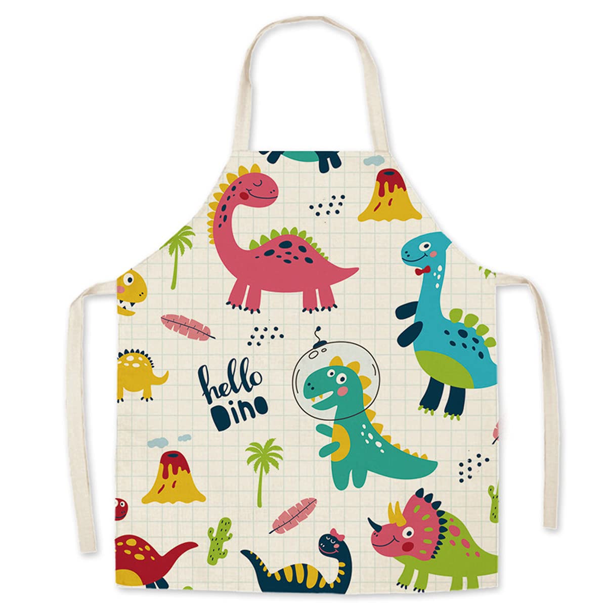 Eyands Dinosaur Child Apron for Cooking Baking - Cute Pattern Linen Kitchen Apron for Kids, Cooking Painting Gardening Apron