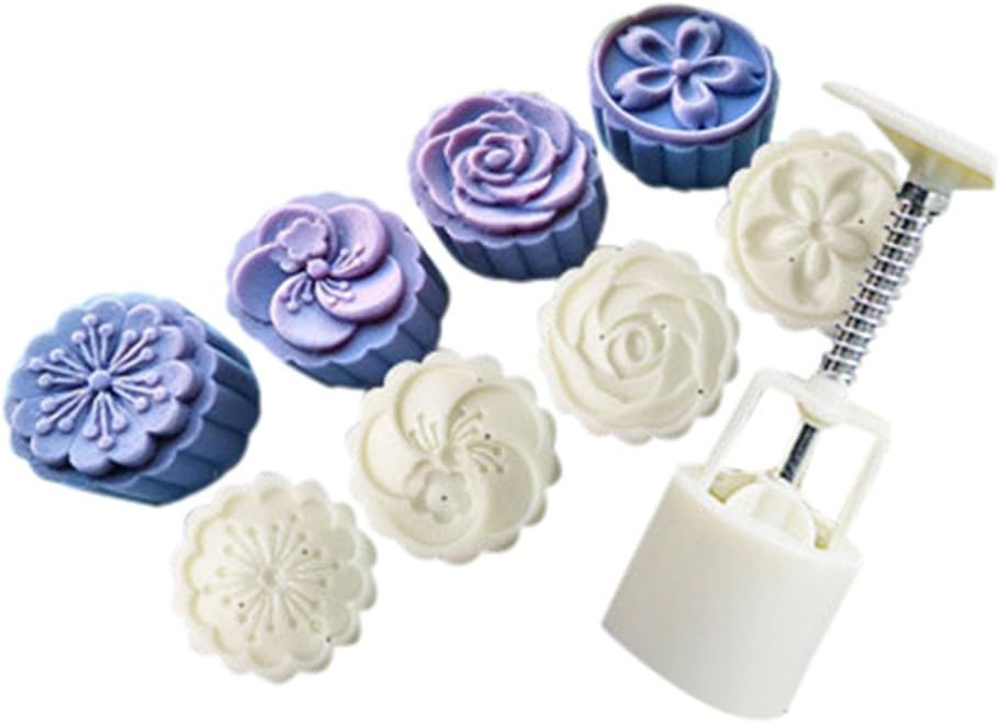Viewk 4 Style Stamps 50g Round Flower Moon Cake Mold Mould White Set Mooncake Decor
