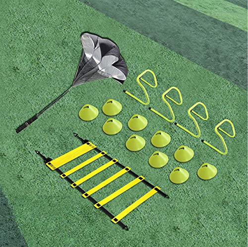 EAZY2HD Speed Agility Training Set- Agility Ladder,12 Cones, 4 Adjustable Hurdles,Parachute|Exercise Workout Equipment Boost Fitness & Increase Quick Footwork|for Soccer,Football,Track Field Train