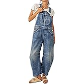 yoeasy Womens Denim Bib Overalls Barrel Wide Leg Baggy Adjustable Strap Denim Pants Jumpsuits with Pockets