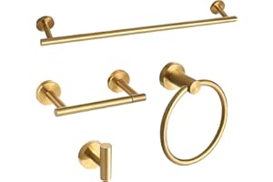 Brushed Gold Bathroom Hardware Accessories Set 4 Pieces,Towel Bar Set Stainless Steel Wall Mounted, Includes 24 in Hand Towel