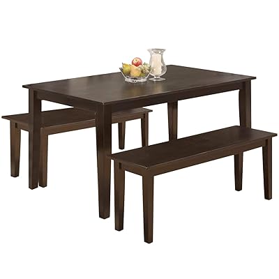 FDW Kitchen Bench Dining Set for 4 with Rectangular Table, Brown