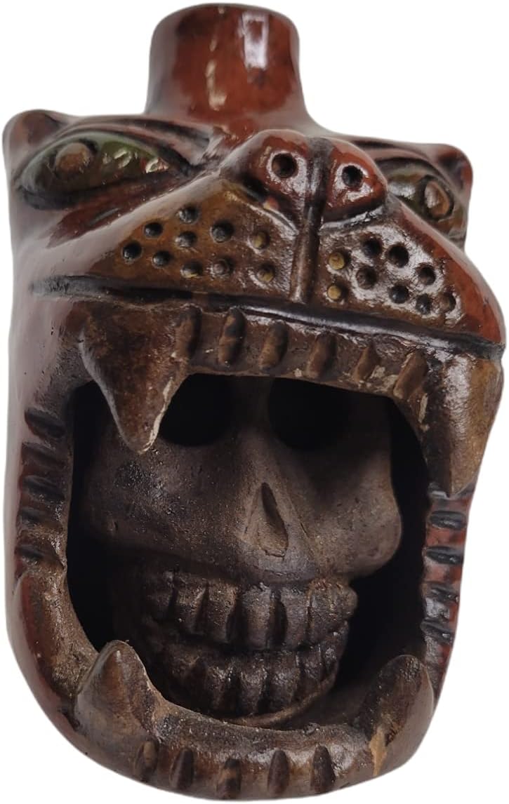 Mixed Media - Jaguar Roar Whistle, Jaguar Warrior, Loud, Handmade Clay Aztec Replica, Death Whistle. (Red)