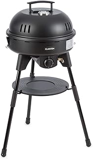 Klarstein Black Hawk BBQ Gasgrill - Leistung: 4 kW, Durchmesser: 47 cm, Temperatur: 50-400 °C, integriertes Thermometer, Grillrost aus Edelstahl, emaillierter Stahlgrillteller, Räucherschale