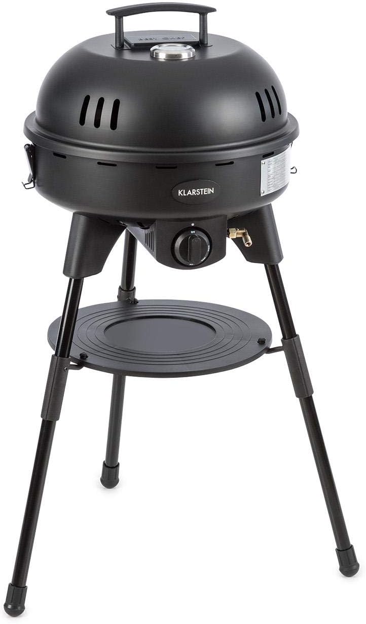 Klarstein Black Hawk BBQ Gasgrill - Leistung: 4 kW, Durchmesser: 47 cm, Temperatur: 50-400 °C, integriertes Thermometer, Grillrost aus Edelstahl, emaillierter Stahlgrillteller, Räucherschale