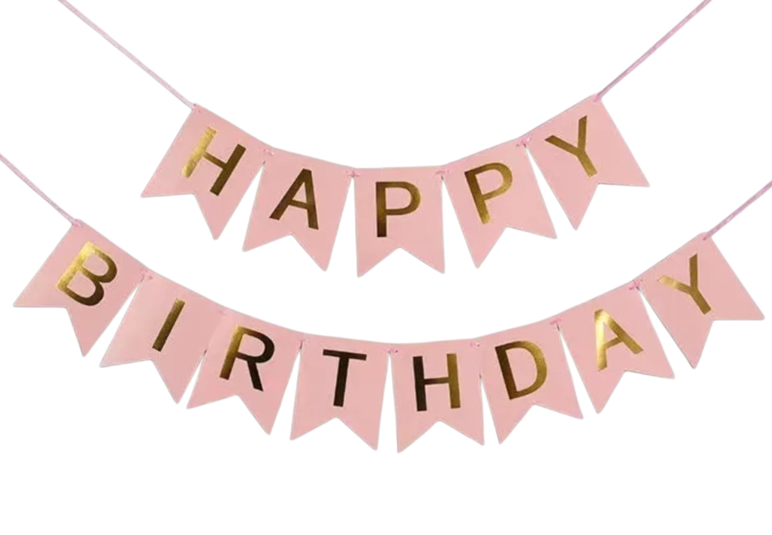 Happy Birthday Banner Pink Birthday Banners Bunting For Girls Pastel Party Decorations with Shimmering Gold Foil Letters