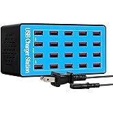 Mvthenxi 100W 20-Port Multi-Device USB Charging Station - Supports simultaneous Charging for Smartphones, Tablets, smartwatches and Other USB-Powered Devices.(20 Port Charger Station-Blue)