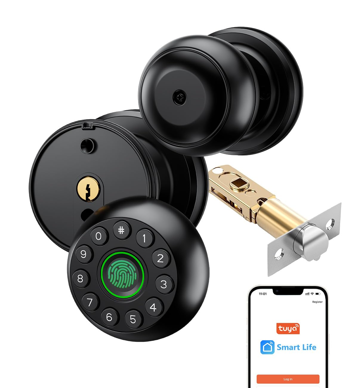 Photo 1 of Smart Keypad Door Knob eLinkSmart Fingerprint Door Lock Keyless Entry Ball Door Lock for Bedroom Office Apartment with Real Buttons Support Tuya App