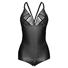 Noir Handmade Wetlook Damen-Body schwarz | Clubwear im Schritt mit Zipp zu öffnen