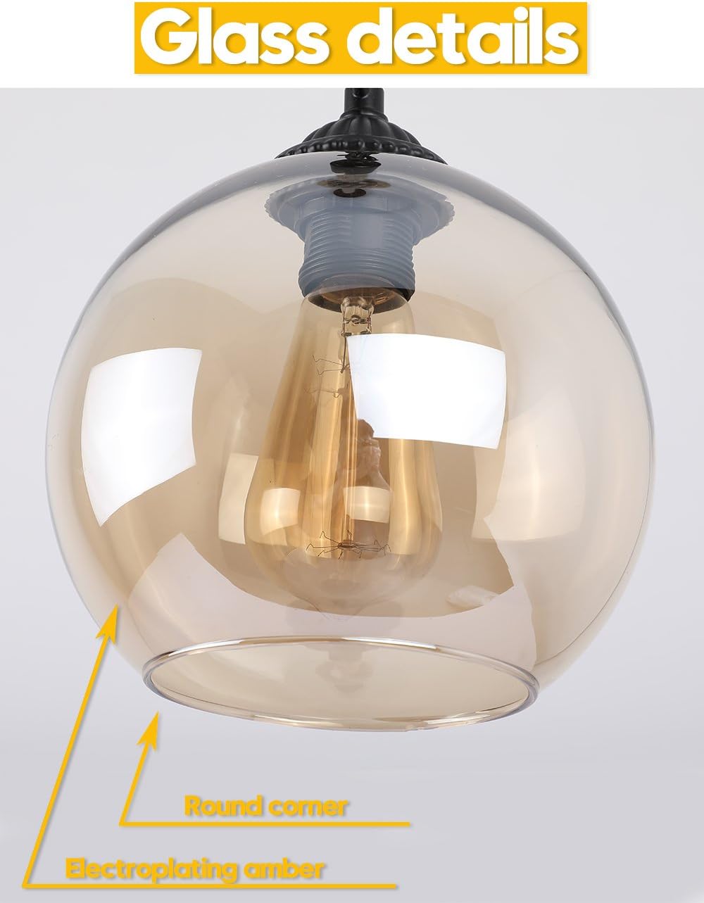 iYoee Industrial Glass Globe Pendant Light Fixture - Industrial Style Globe Glass Lampshade Hanging Fixture Lighting with Adjustable Cord Length for Kitchen Island Lights, use E26 Edison Bulb - - 