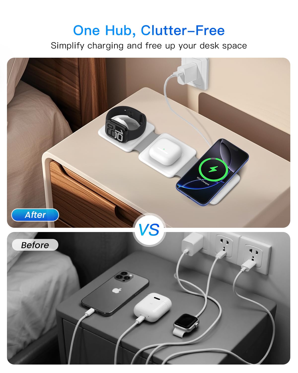 Charging Station for Apple Multiple Devices - 3 in 1 Foldable Magnetic Wireless Charger Dock - Travel Charging Pad for iPhone 16 15 14 13 12 Pro Max Plus Watch & Airpods