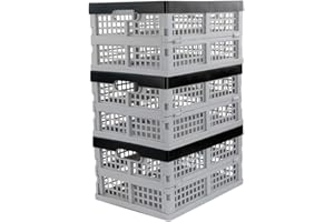 Jekiyo 16-Liter Folding Crates Storage, Collapsible Container Plastic, Set of 3