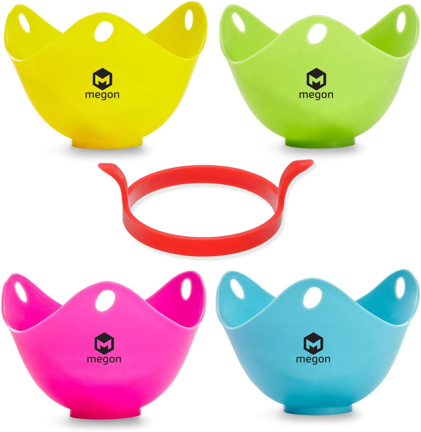 MEGON Egg Poacher Cups - Set of 4 Premium Silicone Non-Stick Poaching Pods - Cook Perfect Eggs Every Time - Stovetop, Microwave & Dishwasher Safe
