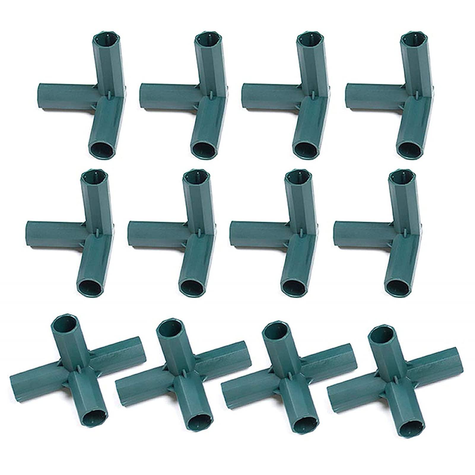 Greenhouse Frame Furniture Connectors, 8PCS 3 Way Greenhouse Frame Connectors and 4PCS 4 Way Connector Fittings Support Corner Connector Pipe Joint (Green 11mm)