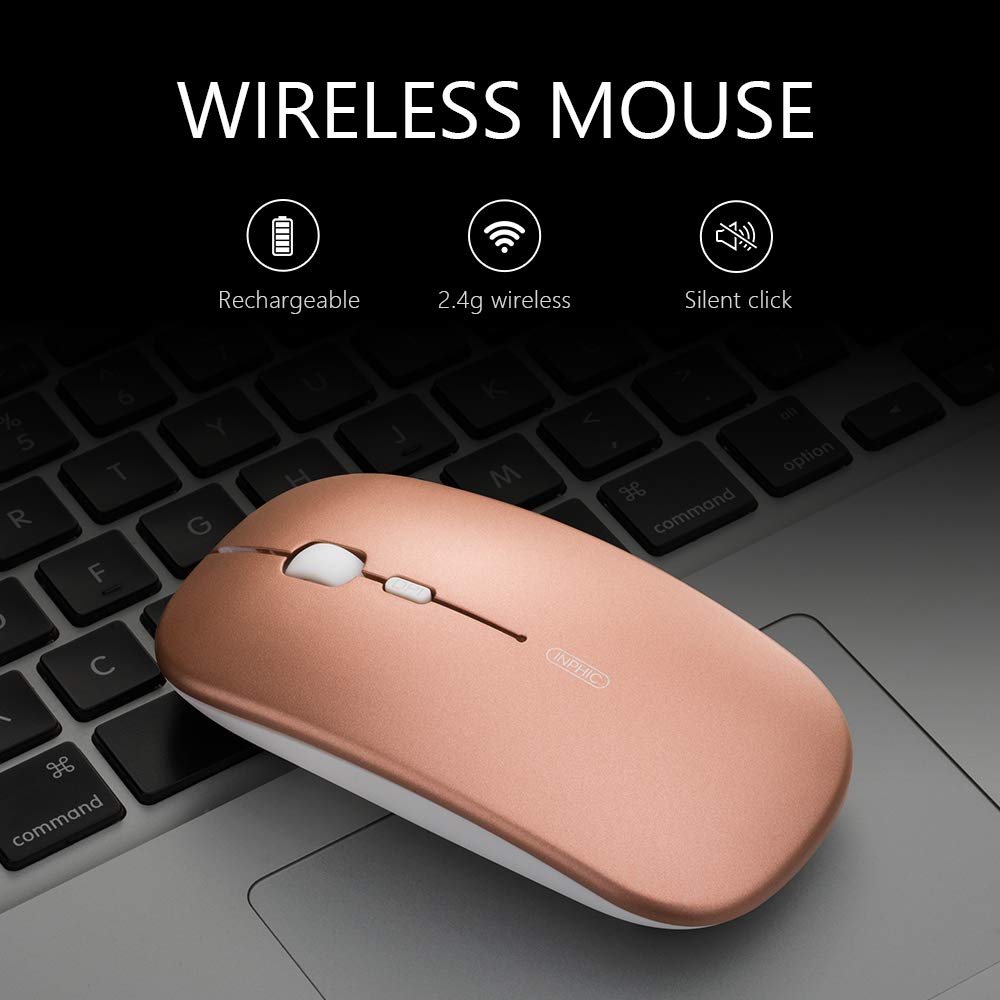Rechargeable Wireless Mouse Mini Cordless Mice with USB Nano,Silent Click, Ultra Light & Slim for Dell/Apple/HP/Thinkpad PC Computer,Laptop,MacBook Rose Gold