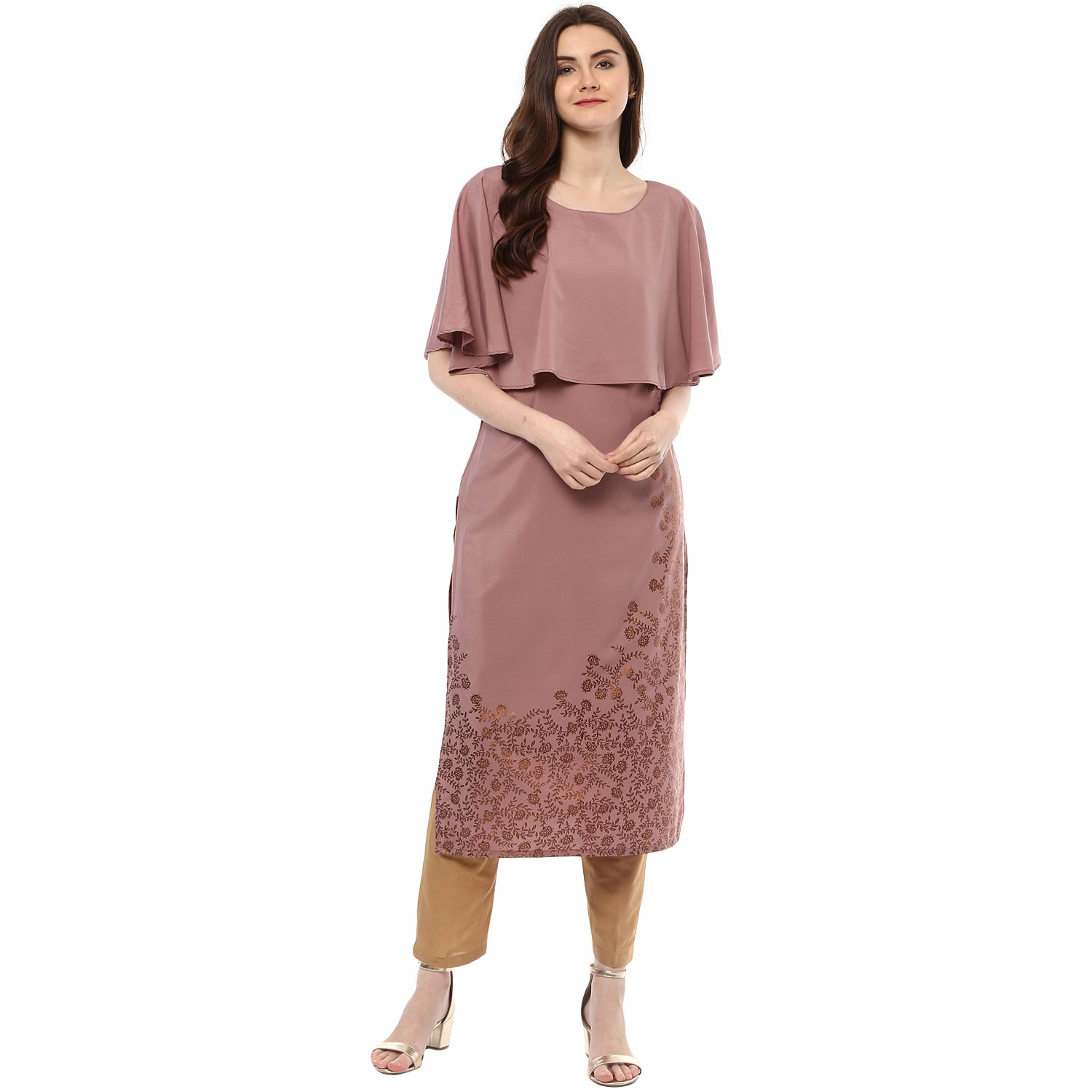 ziyaa women's wine colour half sleeve crepe straight kurta