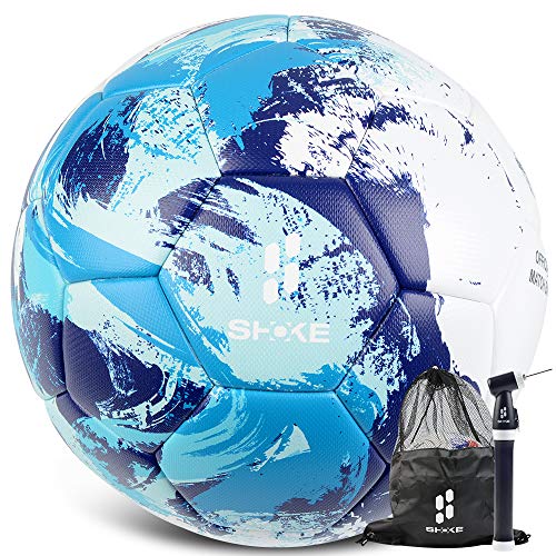 SHOKE Soccer Ball Size 5 Thermal-Bonding Hold Air, Water-Resistant Match Soccer Balls for Training Sports Rebound Height 51.18-53.15 inch