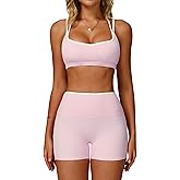 QBGJTD Two Piece Workout Sets For Women Sports Bra Matching High Waist Scrunch Butt Shorts Gym Yoga Athletic Clothes