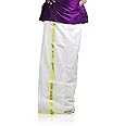 Men's Double Dhoti/Mundu/Sarong/Lungi in Pure Cotton with 2" Golden Kasavu - Kerala Traditional Dress