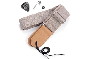 Longteam Simple Linen Leather Guitar Strap Adjustable Length Durable Electric Guitar Bass Straps with Nail, Rope, Picks (XG-J
