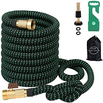Greenbest Expandable Garden Hose, 50ft Expanding Garden hose/Car Hose, Aviation Plastic Hose Hanger, 3/4Nozzel Solid Brass Connector, ,Double Latex Core,Extra woven Strength Fabric cover (black green)