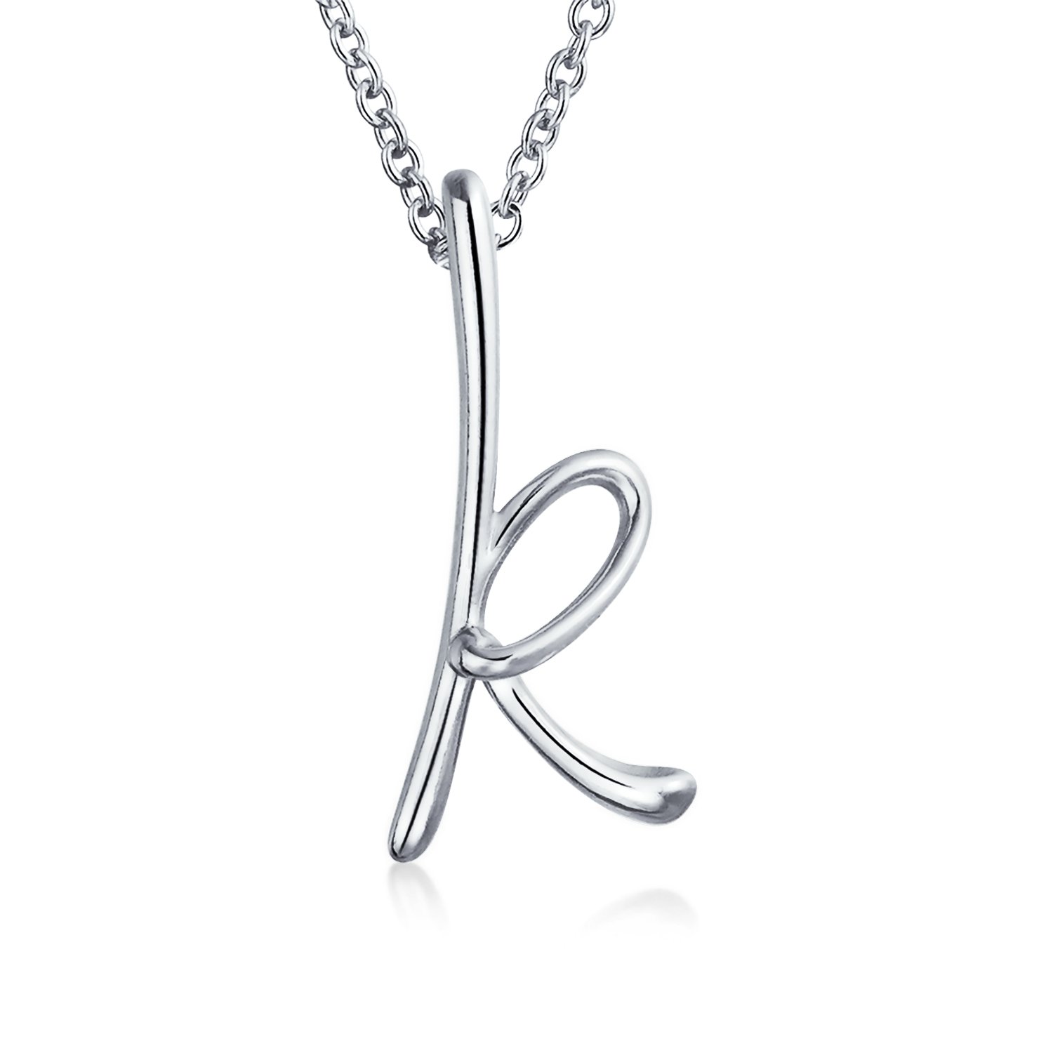 Bling Jewelry Letter K Cursive Alphabet Script Initial Pendant Necklace For Women .925 Sterling Silver 18 inches