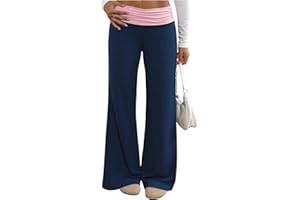 RoseSeek Girl's Fold Over Pants Color Block Low Rise Sweatpants Casual Yoga Pants