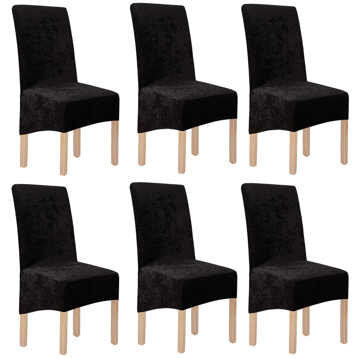 LANSHENG Crushed Velvet XL Chair Covers for Dining Chairs 2/4/6 Pcs Chair Protective Slipcover,Elastic Chair Protector Seat Covers for Dining Room Wedding Banquet Party Decoration(Black-G,6 Pack(XL))