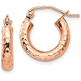 14k Rose Gold Small Diamond-Cut Tube Hoop Earrings 14mm