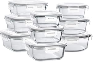 Bayco Glass Storage Containers with Lids, 9 Sets Glass Meal Prep Containers Airtight, Glass Food Storage Containers, Glass Containers for Food Storage with Lids - BPA-Free & Leak Proof