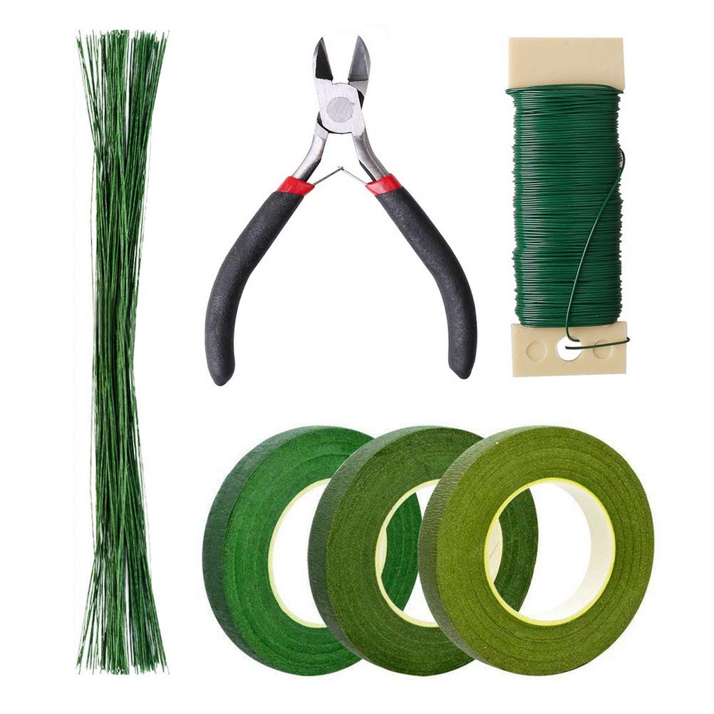 Nuoshen Floral Arrangement Kit - Tapes, Wraps, Wire Cutter, Green Tape, 22 & 26 Gauge Stem Wire for Bouquet Wrap Florist