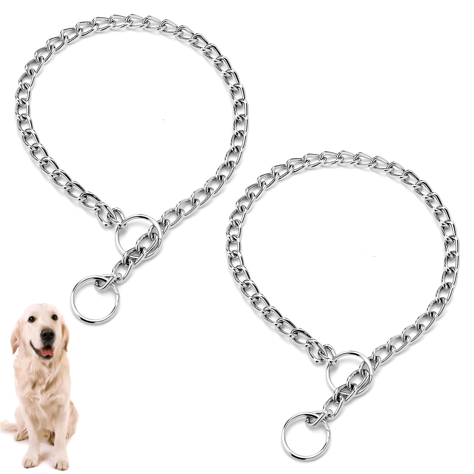 2 PCS Metal Choke Chain for Dog Chain Collars Strong Non Slip No Pull Dog Collar Anti Chew Dog Training Choker for Medium Large Pet Dogs (4 mm x 65 cm)