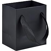 HUAPRINT 30 Pack Black Gift Bags with Ribbon Handles,4x2.75x4.5 inch Paper Bag Bulk for Shopping Party Favor Merchandise Business Wedding Craft Retail Holiday