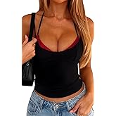 Women Sexy Black Sequin Bra Halter V Neck Tank Camisole Top Dressy Party Metallic Sparkly Holiday Festival Shirt