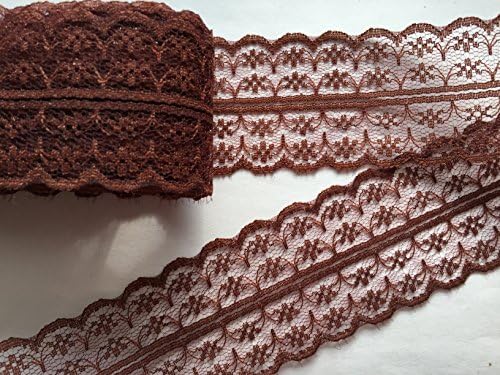 Sparkles Gems Vintage Style Lace Ribbon Trimming Bridal Wedding Scalloped Edge 47mm (Brown)