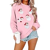 JINTING Christmas Sweatshirt Women Santa Graphic Sweatshirt Candy Canes Pullover Shirt Xmas Bow Cute Long Sleeve Tops
