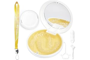 Gaboolo Retainer Case Slim Aligner Case with Vent Holes Removable Inner Tray Silicone for Easy Cleaning Dental Brace Box with Retainer Removal Tool and Brush(White Yellow with Lanyard)