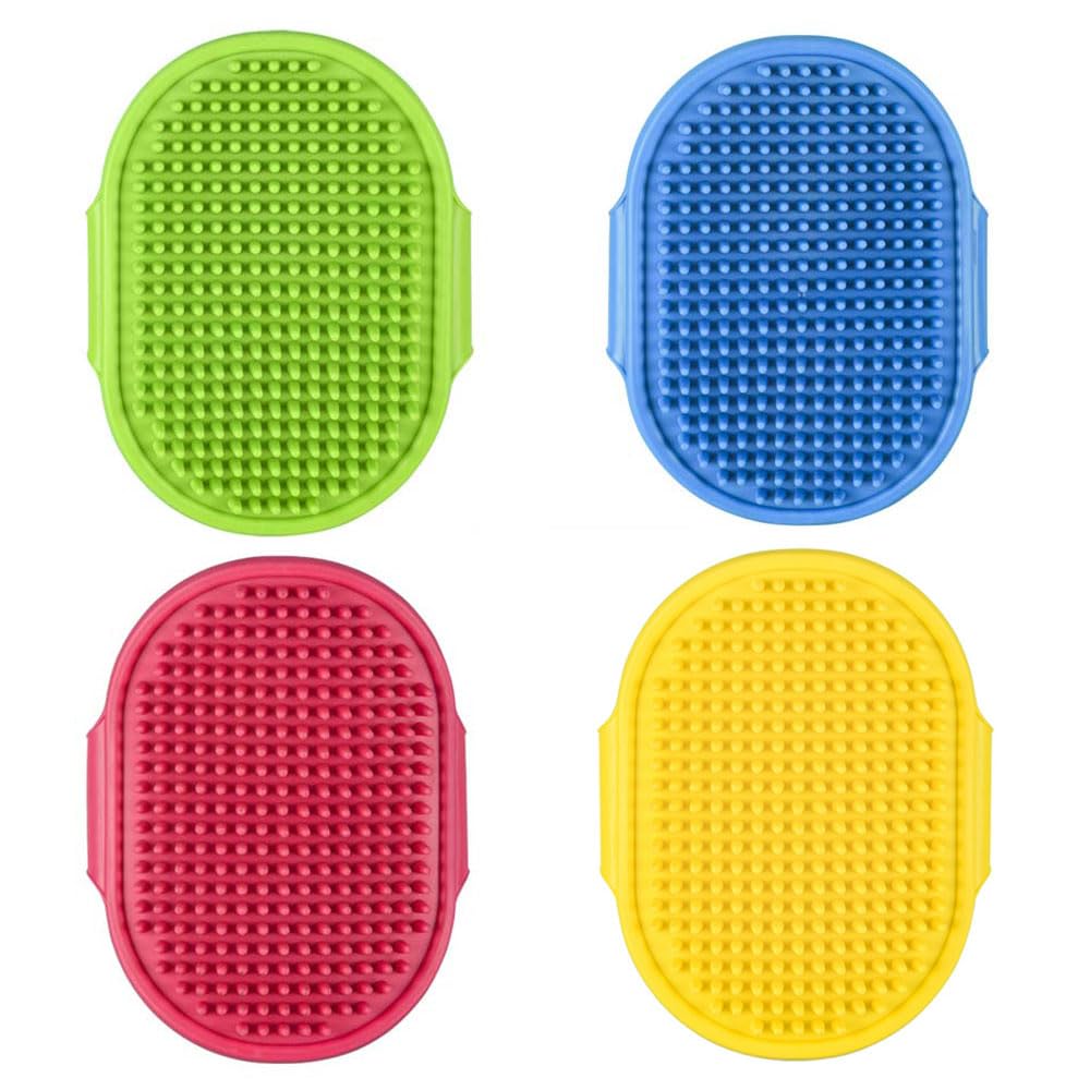 4 Pcs Dog Grooming Brush Pet Grooming Shampoo Brush Dog Bath Brush Massage Rubber Comb with Adjustable Ring Handle for Long Short Haired Dogs and Cats