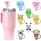 8pcs Cute Animal Straw Cover Caps for Stanley Cup Straw Topper fit 30&40 Oz Tumbler with Handle 10mm 0.4in Stanley Cup Accessories